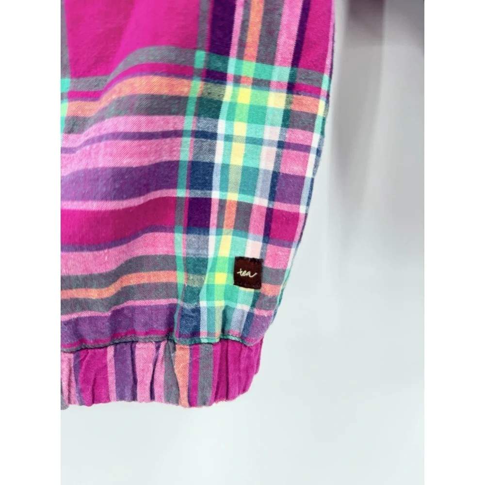 Tea Kids Pink Plaid Reversible Sz S 5/6 Zip Up Jacket Colorful Preppy Coastal
